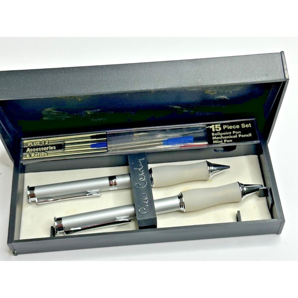 Pierre Cardin Comfort Grip Silver Tone Pen pencil Set Mechanical Refills